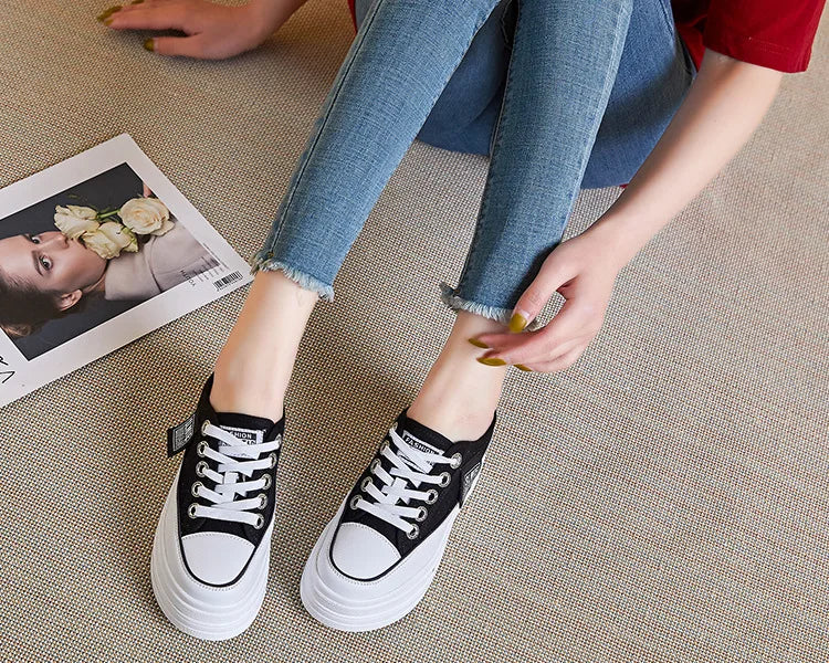 Fujin flip flops women 7.5cm Platform Slippers Denim Chunky Sneaker Casual Comfy Breathable Summer Shoes Women's slippers