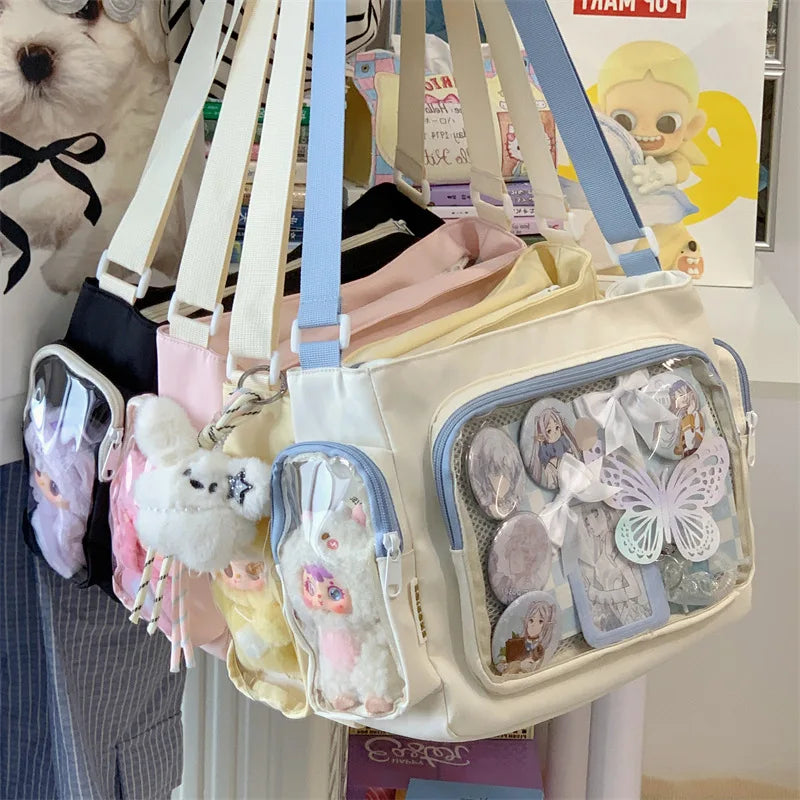Trendy Transparent Simple Crossbody Bag for Girls Large Capacity School Shoulder Bag Comfortable and Versatile Texture Ita Bag