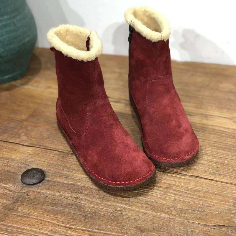 Careaymade-Genuine cow leather Snow cotton round head flats woolen short boots plush warm snow boots Oversized shoes size 35-43