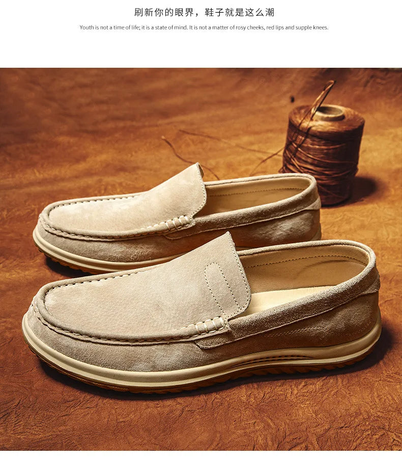 Men's Suede Casual Leather Shoes Fashionable Breathable Comfortable Driving Shoes Men Shoes
