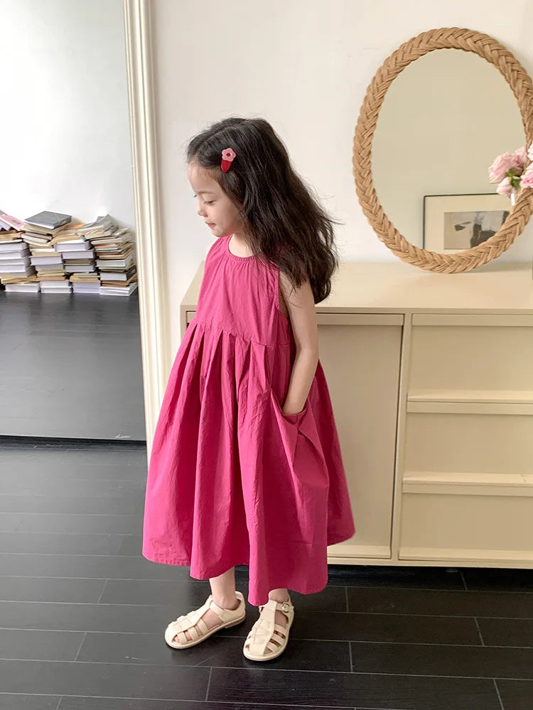 Girls Casual Dresses Girls' Dresses with Large Hemlines Sleeveless Casual Kids Dresses for Girls 2 To 8 Years Princess Dress