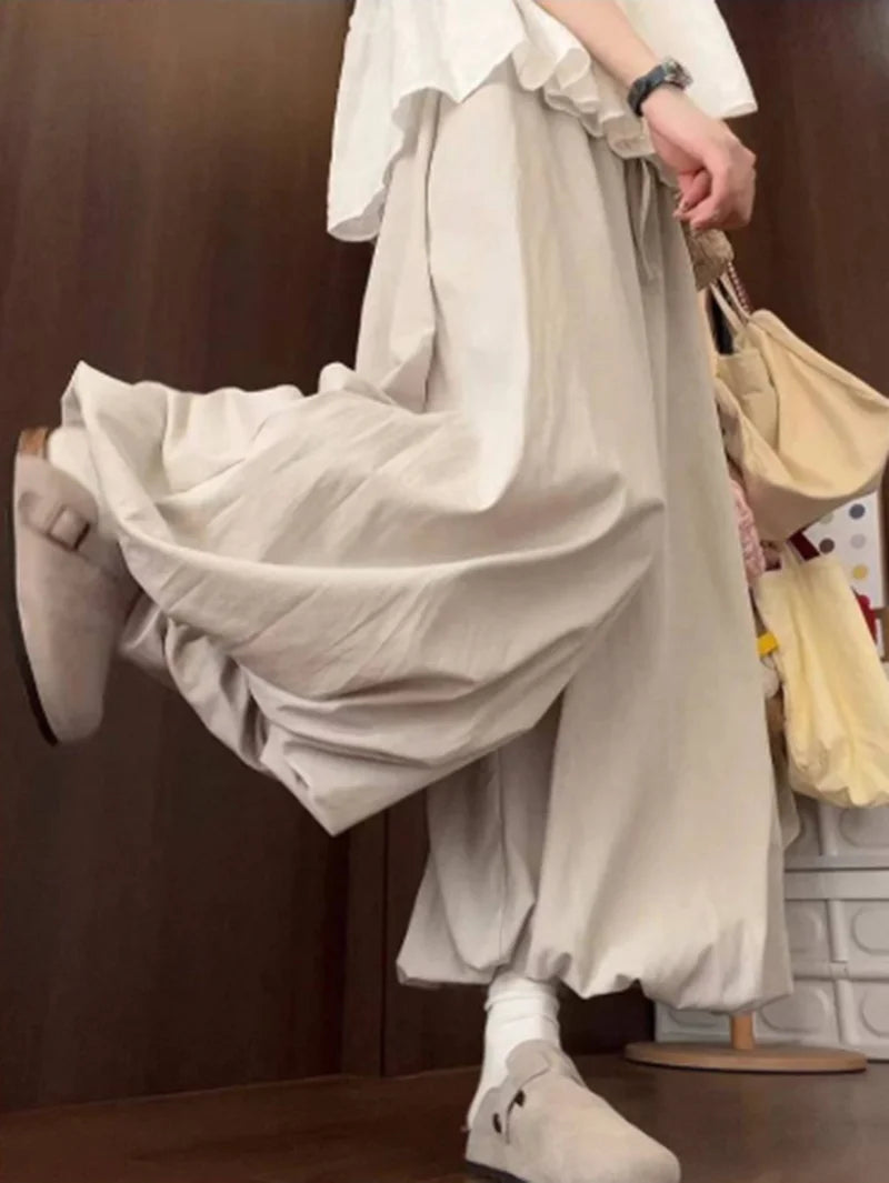 Women Loose Lazy Pants Skirt High Waisted Casual Yellow Bloomers Trousers Korean Fashion Preppy Hip Hop Dance Wide Leg Pants