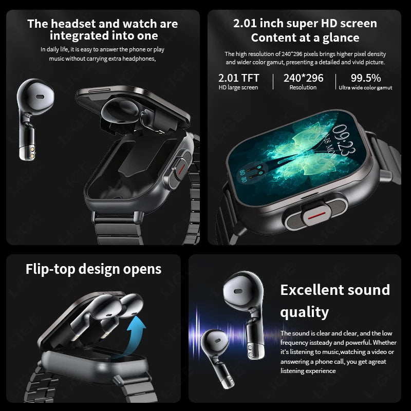 TWS 2 In 1 Smartwatch Earphones Sports Smart Watch Wireless Bluetooth Calling Health Monitor Fitness Record Watches With Headset