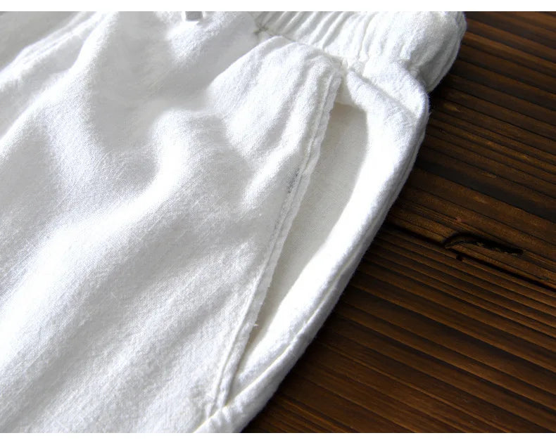 70% Linen,30% Cotton Men's Drawstring Elastic Waist Casual Pants, Straight Loose Ramie Trousers, Camping Fishing Comfortable