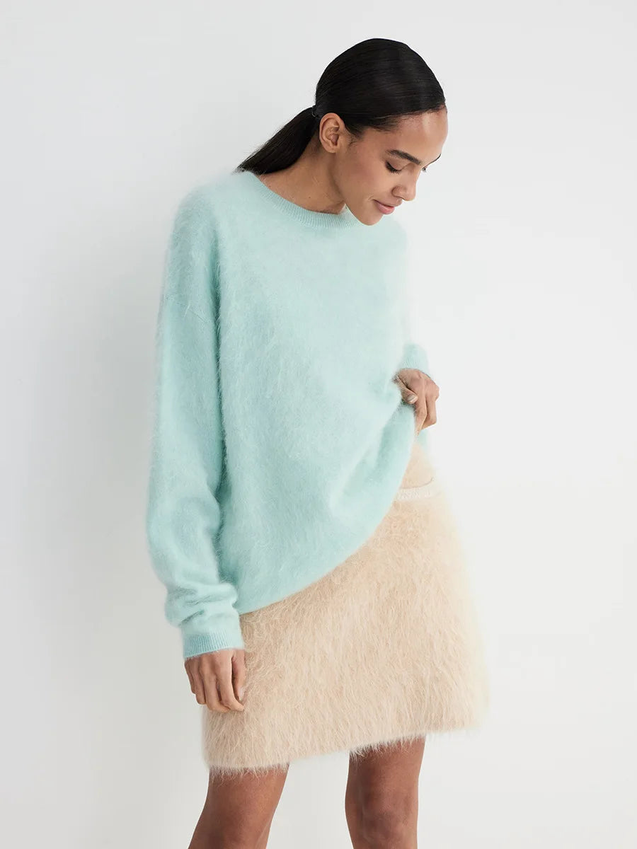 Blubelle Women's Autumn Winter Solid Color Knit Sweater O-Neck Long Sleeve Loose Fit Casual Relaxed Fashion Pullovers