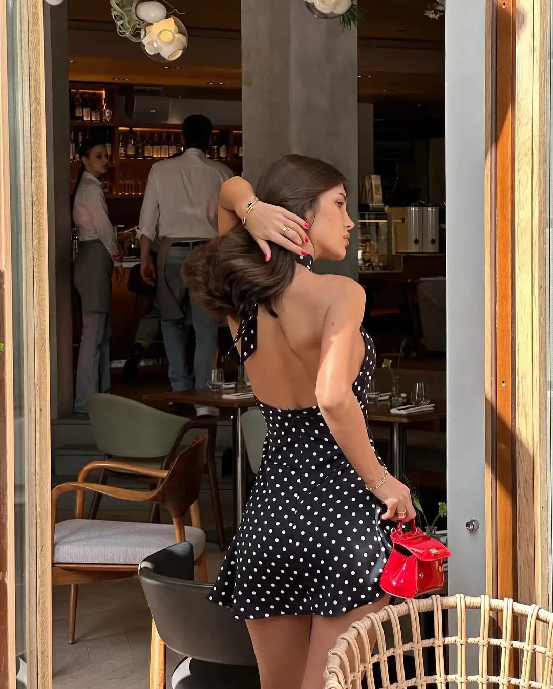 Talenza Polka Dot Mini Dress For Women Summer Off Shoulder Sleeveless Backless Halter Dress Female Elegant Party Slim Dress 2025
