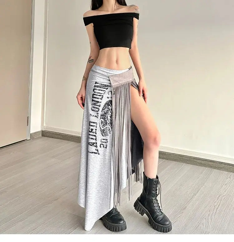 2026 Summer Fashion New Women's Street Style American Style Half Skirt Irregular Split Letter Sexy Hot Girl Half Skirt
