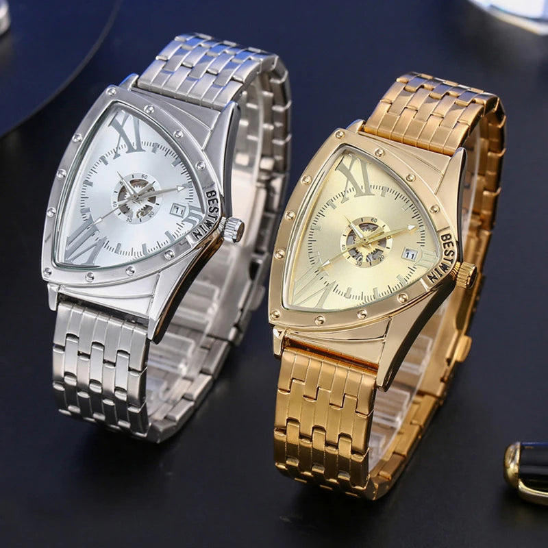 Golden Triangle Men Quartz Watch Unique Design Luxury Watches For Male Clock Sports Waterproof Men Wrist Watches Stainless Steel
