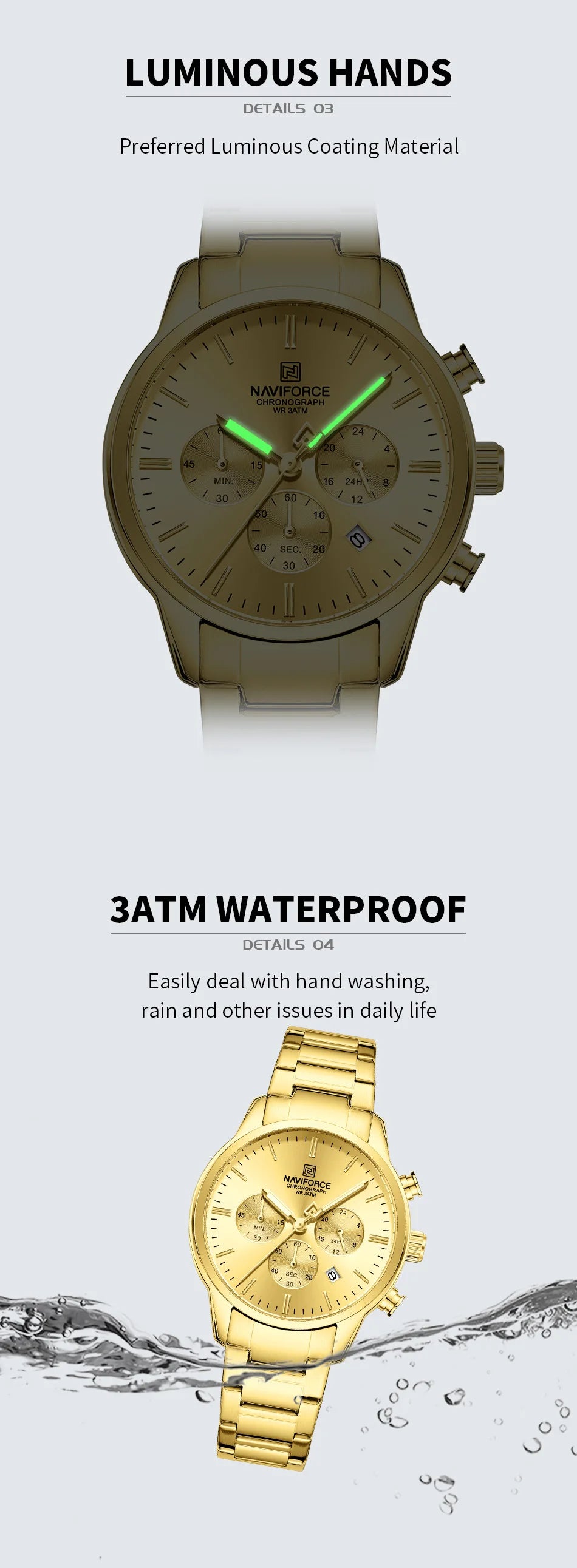NAVIFORCE New Style Sporty 3ATM Waterproof Shockproof Stainless Strap  Man's Wristwatch Luxury Fashion Quartz Watches Men‘s Gift
