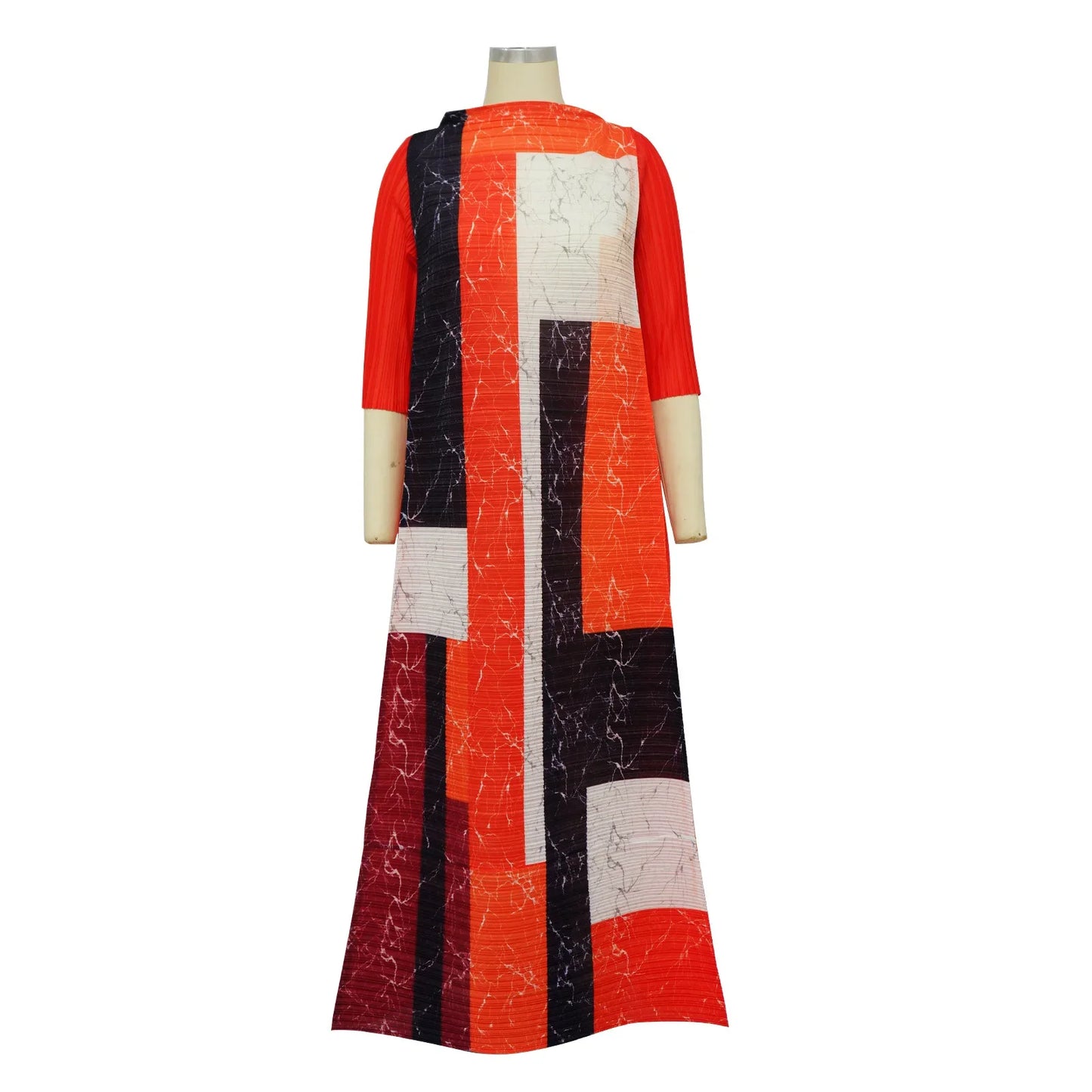 African Dresses for Women Summer Fashion Style African 3/4 Sleeve Polyester O-neck Pleated Dress Dashiki African Clothes Women