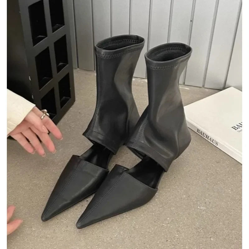 New Black Pointed Hollowed Out Cool Boots High Heel Shoes Sleeve Elastic Women's Boots Dress Shoes Stiletto Fashion Shoes Mujer