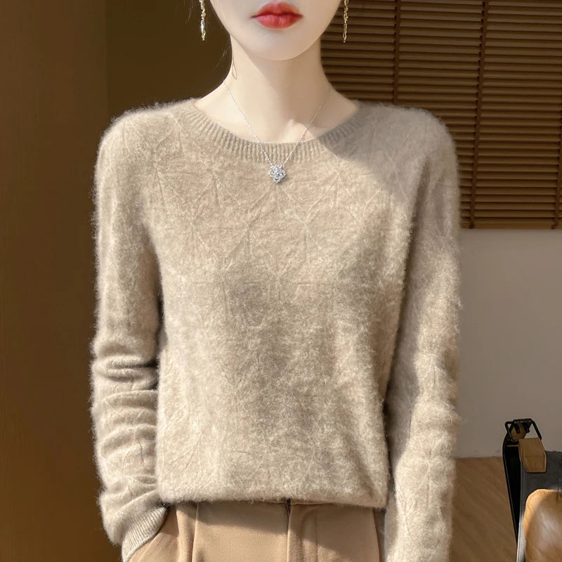 Women 100% Merino Wool Sweater Casual Hollow out Cashmere Blouse O-neck Pullover Tops Autumn Winter Warm Knit Woman Wool Sweater