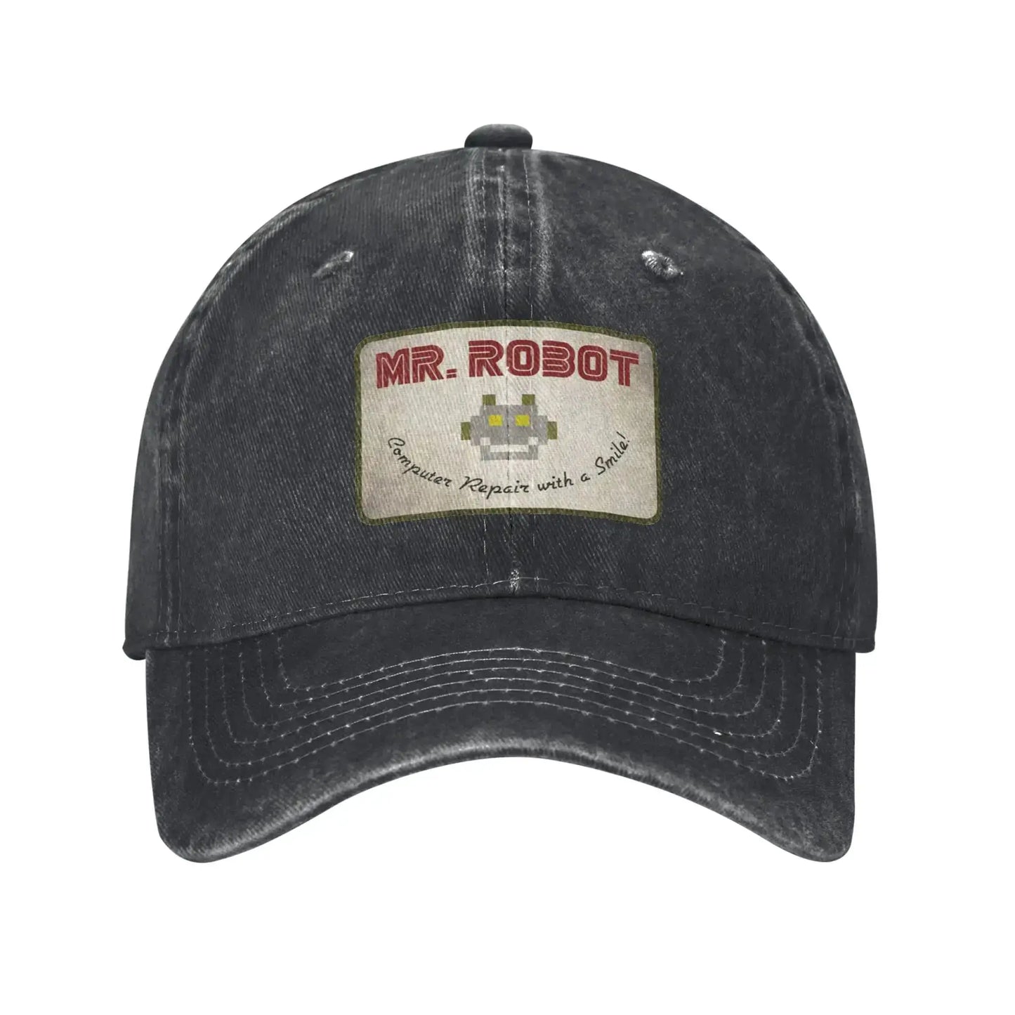 Computer with Sourires Anime Funny Mr Robot Custom Retro Cowboy Washed Baseball Caps for Men Denim Sun Hat Hip Hop Cap BAZAARHUBO