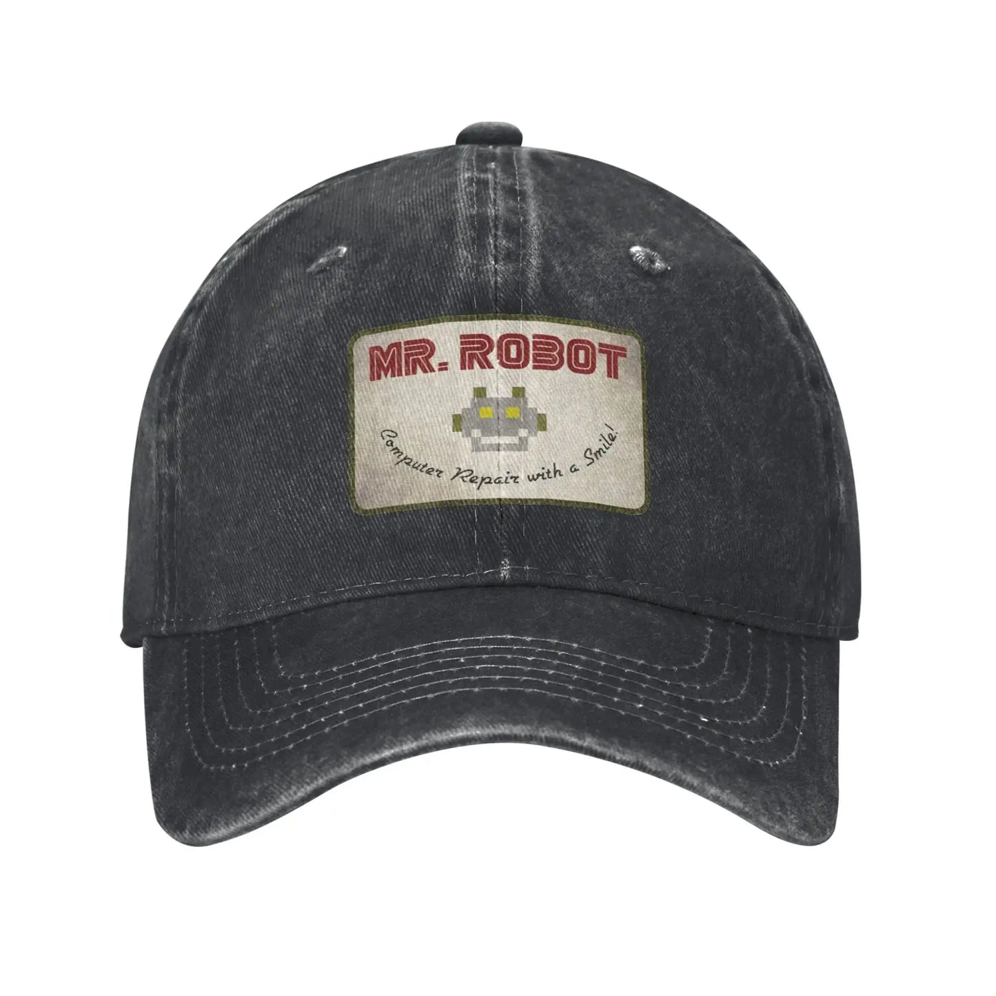 Computer with Sourires Anime Funny Mr Robot Custom Retro Cowboy Washed Baseball Caps for Men Denim Sun Hat Hip Hop Cap BAZAARHUBO