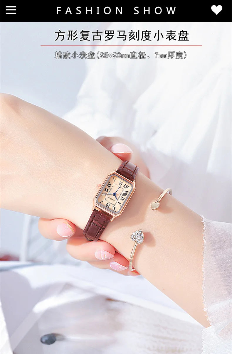 Fashion Retro Digital Dial Casual Watches Square Leather Strap Fashionable Clock Quartz Wristwatch for Women Gift