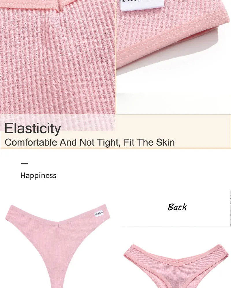 10PCS/Set Women Waffle Cotton Thongs Panties Female Breathable G-String Underwear Ladies Sexy V Waist Bikini Girls Soft Lingerie