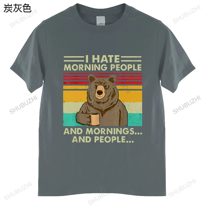 I Hate Morning People And Mornings And People T Shirt Funny-Bear Drink Coffee Lover Cute Lazy Animal Retro T-Shirt