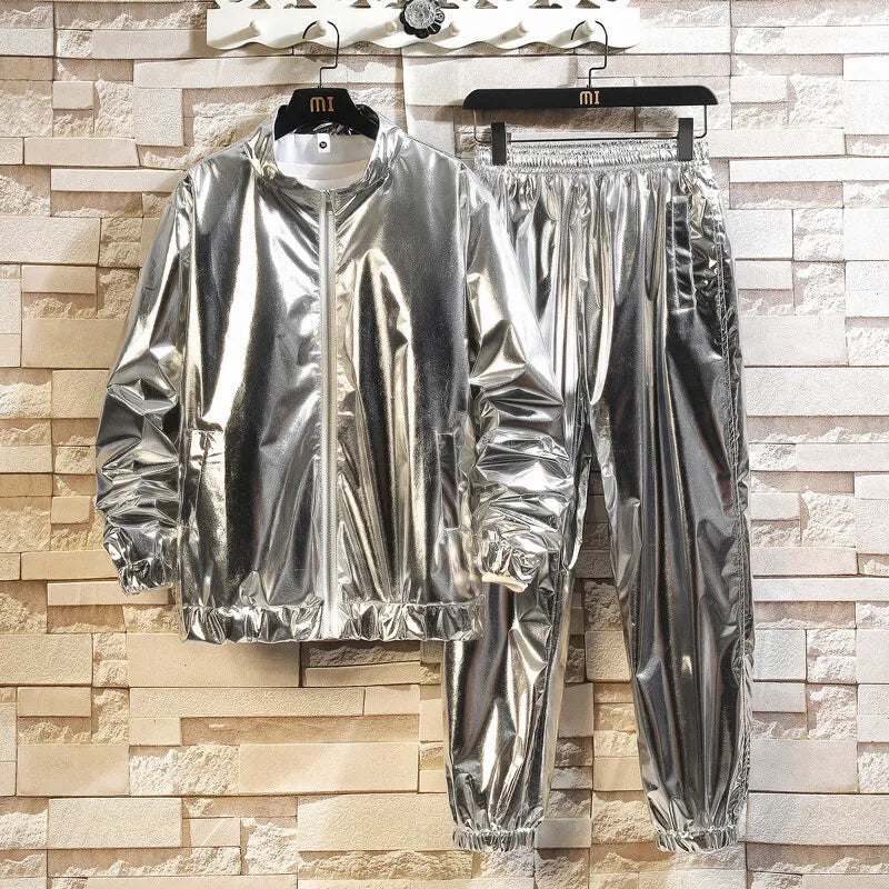 Unisex Jacket and Long Pants Tracksuit Stand Collar Sports Suit 2 Piece Set Men Women Cosplay Stage Performance Dance Costumes