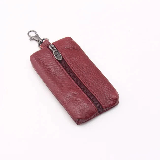 Soft  Genuine Cow Leather Housekeeper Small Round Columnar Key Holder Car Key Wallet Coin Pouch Purse key bag
