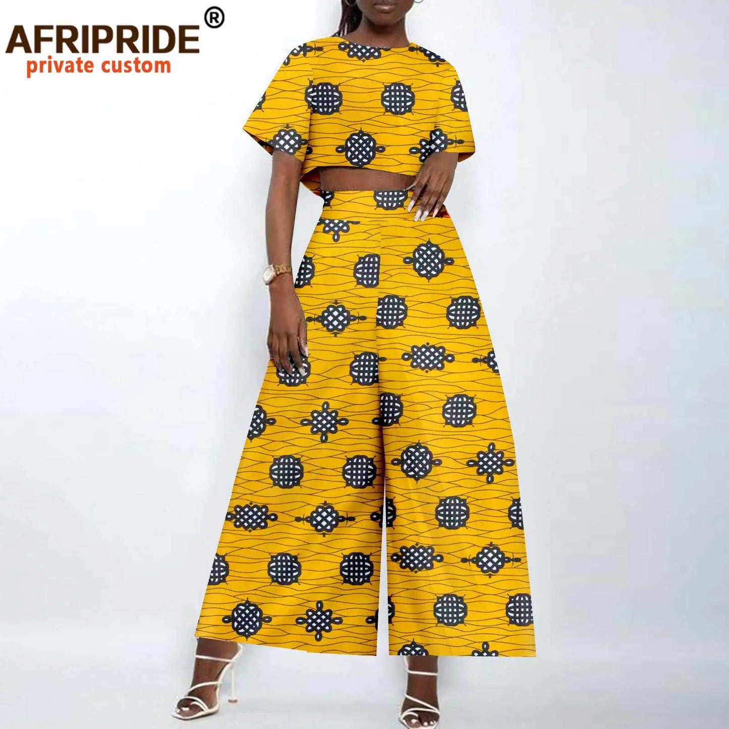 African Clothes for Women Crop Top and Wide-leg Pants 2 Piece Set Print Outfits Vintage Elegant Fashion Ankara Attire A2326002