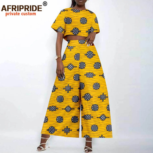 African Clothes for Women Crop Top and Wide-leg Pants 2 Piece Set Print Outfits Vintage Elegant Fashion Ankara Attire A2326002