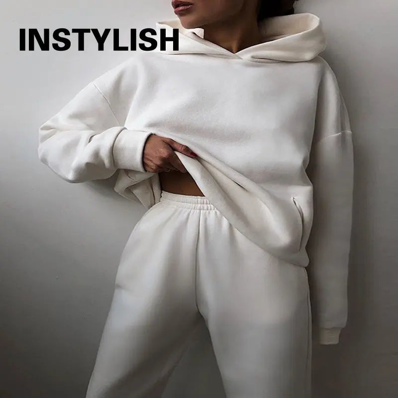 Women Two Piece Sets Tracksuit 2022 Autumn Casual Solid Long Sleeve Hoodie Sweatshirts Female Fashion Oversized Trouser Suits
