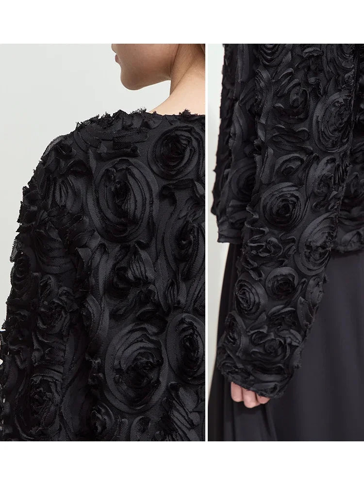 AMII Minimalism Short Jacket Women 2025 Autumn Elegant Floral O Neck Coat