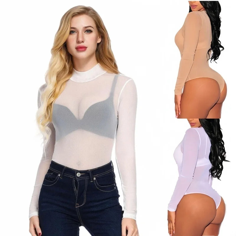 Open Crotch One-pieces Sheer Black red Long Sleeve Sexy Bodysuits Shirts Tops Lingerie Club Street wear for Woman Plus Size 3XXL