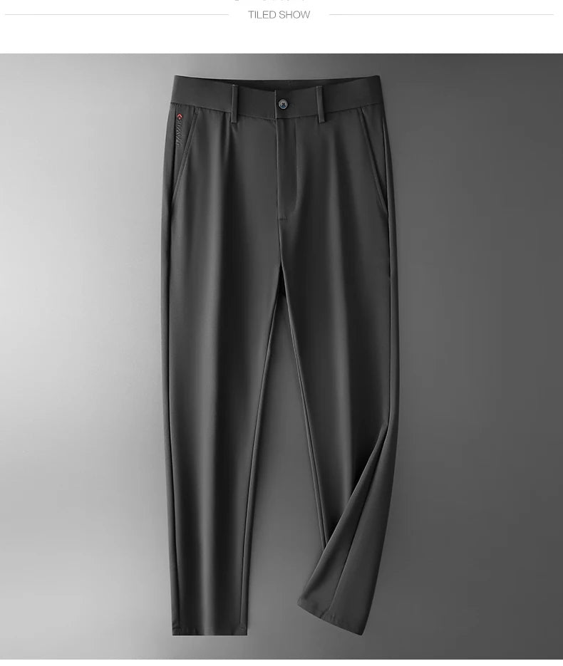 BROWON Brand Men Pants Summer New Business Fashion Straight Casual Pants Mid Light Elastic Loose Ice Silk Breathable Thin Pants