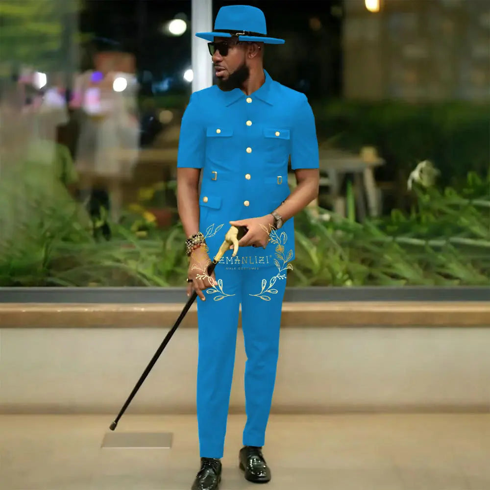 African Style Suits Men For Wedding Customized 2 Pieces Single Breasted Jacket Pants 2 Pieces Groom Tuxedos costume homme