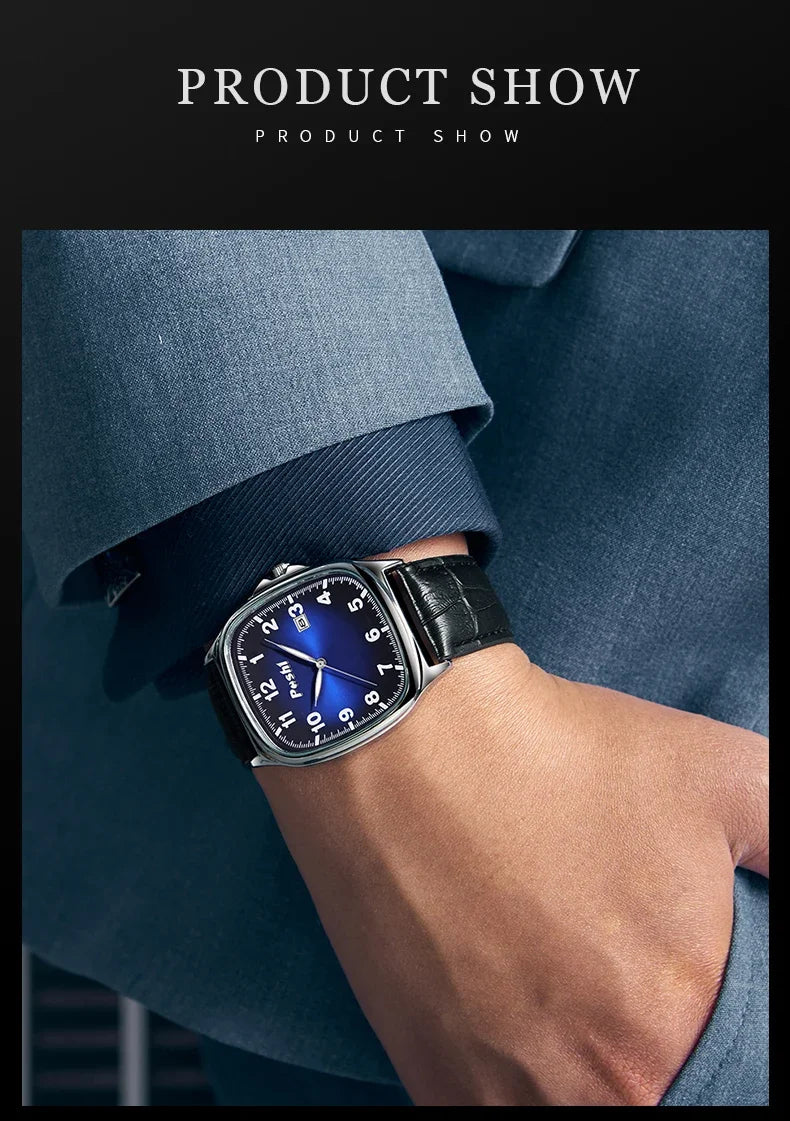 POSHI Men's Quartz Watches Leather Strap Casual Men Wristwatch Waterproof Date Luminous Luxury Business Watch for Man Male Gifts