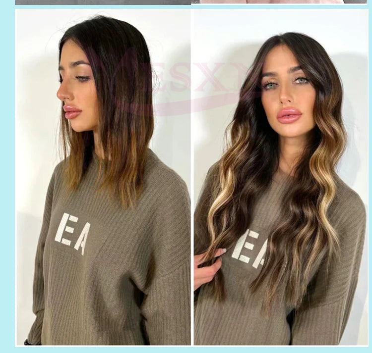 MESXN Double line New Feather hair extensions 100% Human Hair Real Natural Hair Comfortable and Invisible Brown Blonde 613