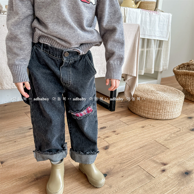 2023 Autumn Spring Baby Girls Boys Denim Pants Loose Fashion Korean Style Kids Casual Jeans Toddler Trouser Children's Clothes