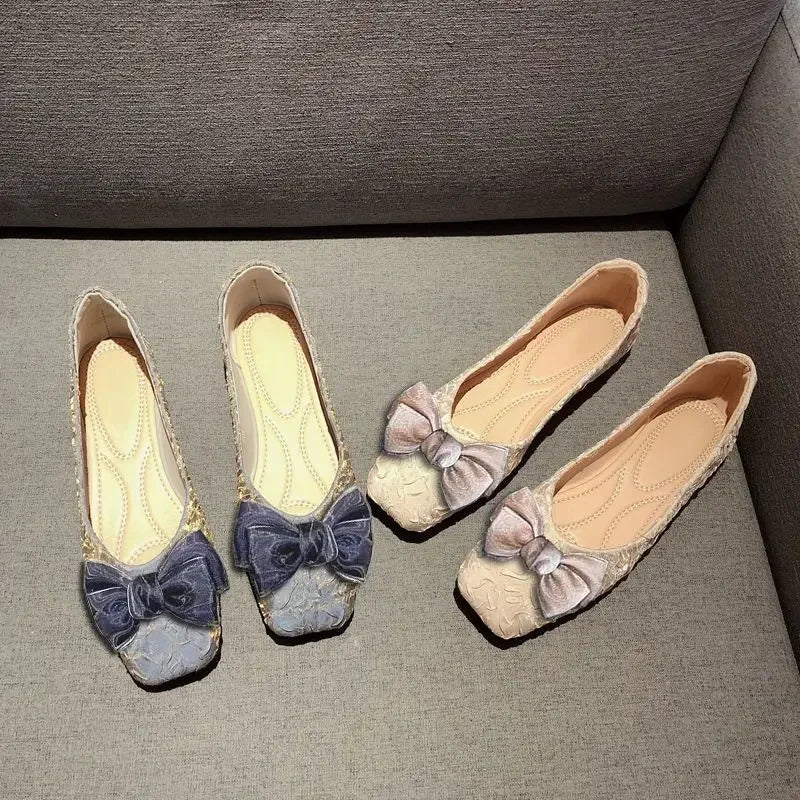 Anti-slip With Heel Shoes for Women Elegant Party Slip-on Satin Discount Stylish Genuine Mark Spring Non 2025 Trend Woman Flats