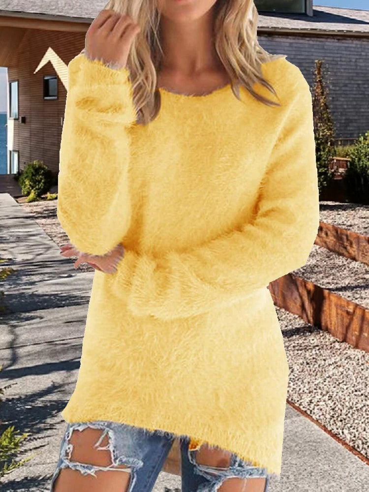 Women Loose Knitted Sweater O Neck Oversize Pullover Casual Long Sweater