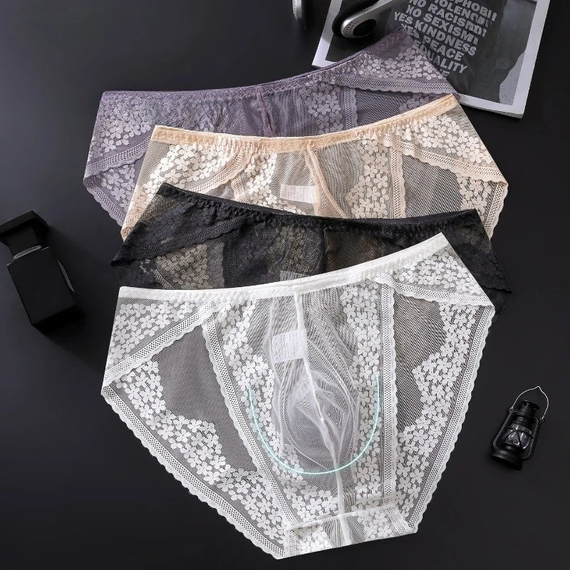 Lace Men's Underwear Ice Silk Calzoncillos Hombre 3D Convex Bag Adults 18 Plus Size Sexy Lingeries for Man Tangas Japonesa New
