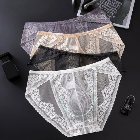 Lace Men's Underwear Ice Silk Calzoncillos Hombre 3D Convex Bag Adults 18 Plus Size Sexy Lingeries for Man Tangas Japonesa New