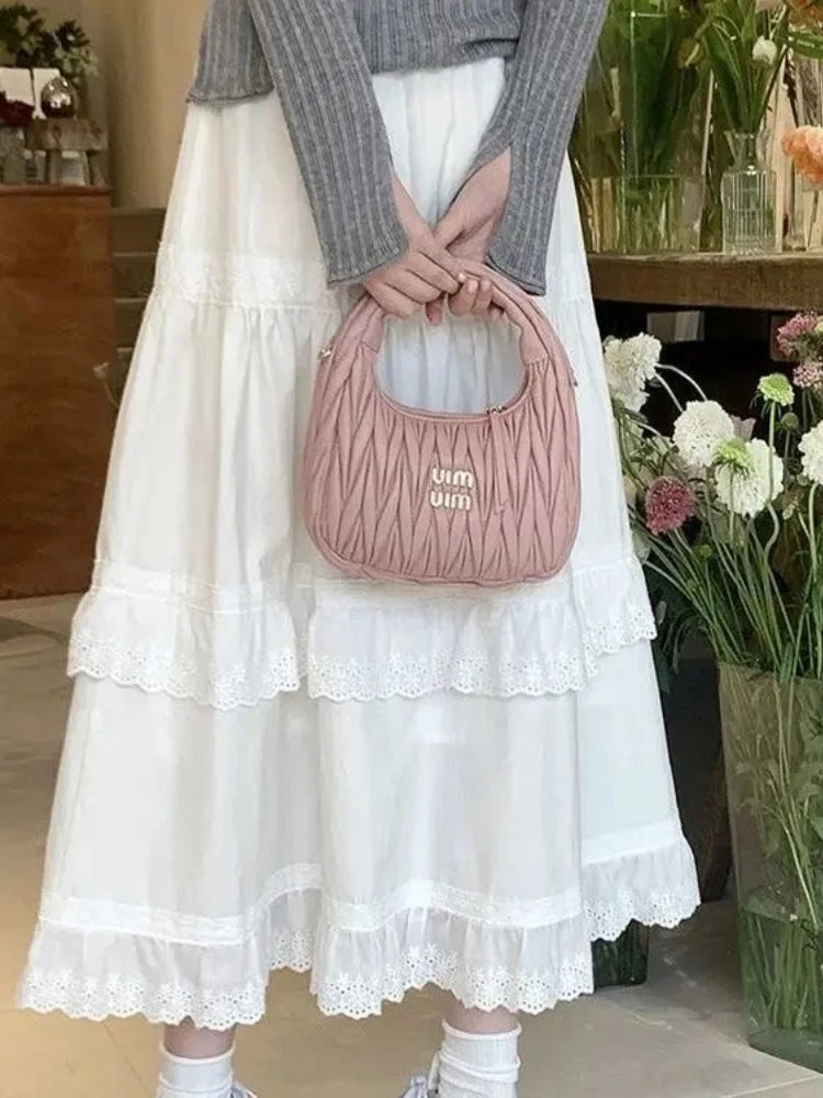 New Fashion 2025 A-line Loose Skirts Woman Korean Style Female Lace Fashion Leisure Spring Ankle-length Skirt Women