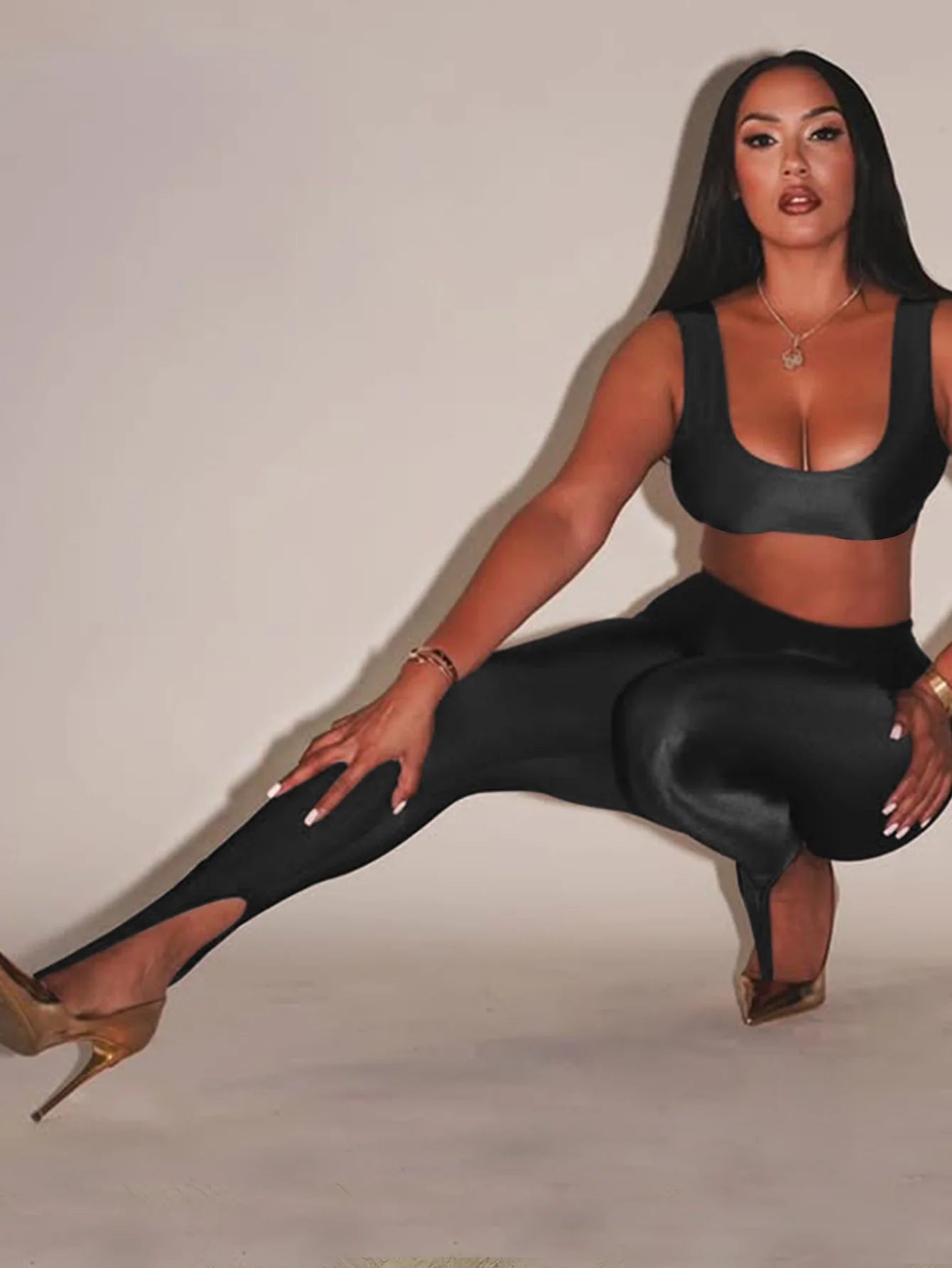 Shiny High-waisted Lustrous Leggings Sexy And Elegant High-elasticity Silver-threaded Waist Skinny Pants Autumn Glossy Pants