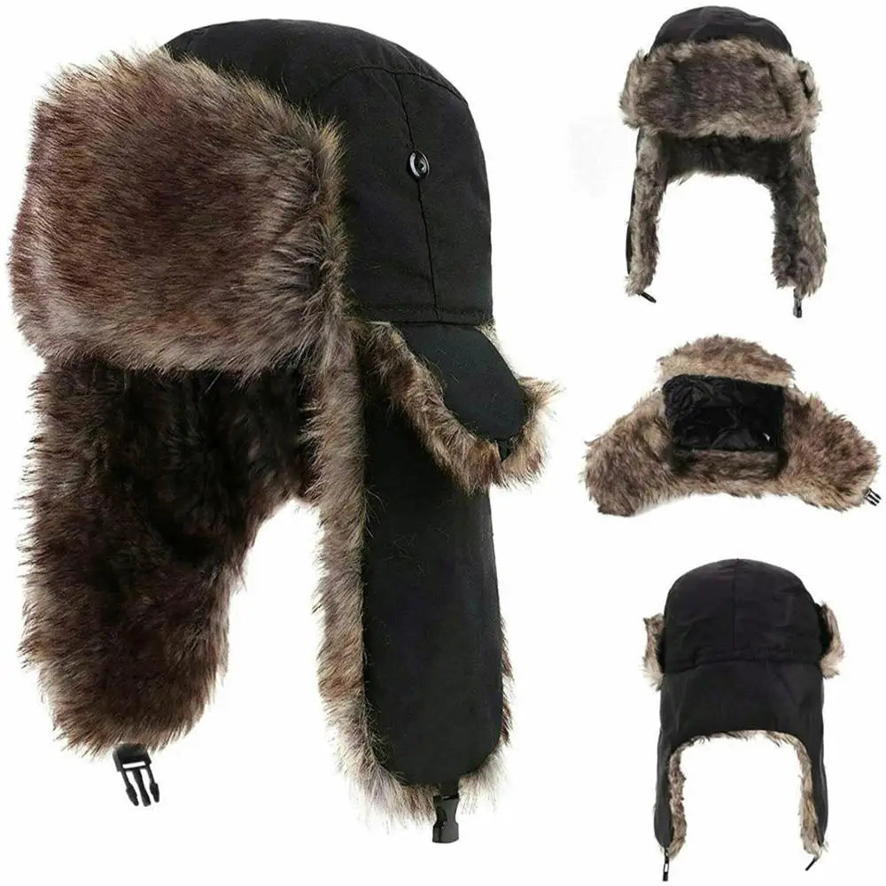Men's Winter Trapper Aviator Trooper Earflap Warm Russian Waterproof Ski Hat Bomber Cap  Russian Warm Ear Protectors Hats BAZAARHUBO