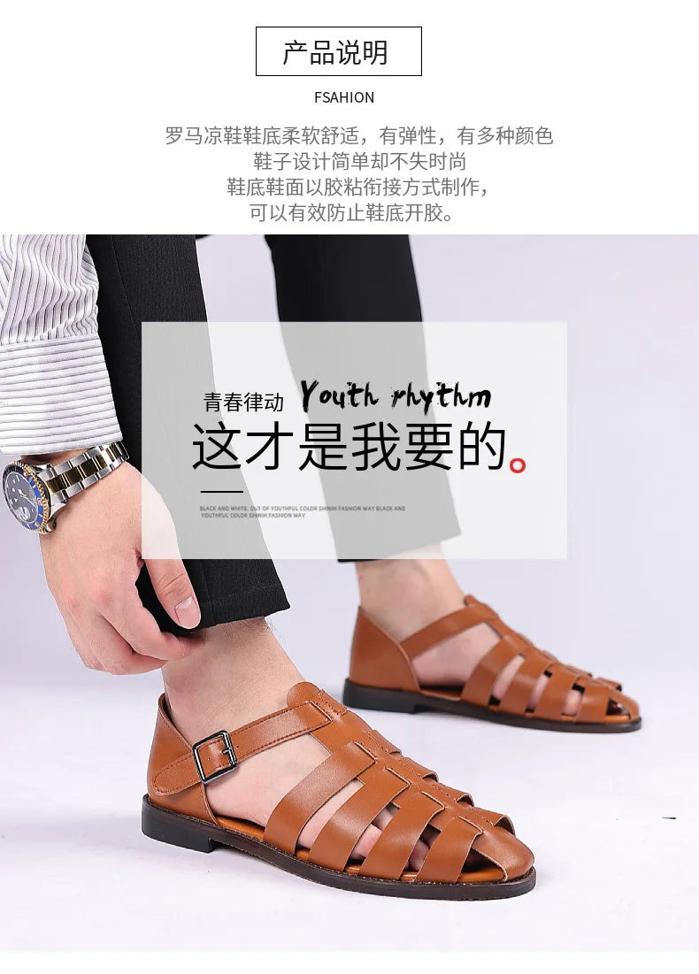 Summer Stylish Sandals for Man Leather Daily Roman Shoes Fashion Mens Business Dress Casual Comfortable Beach Footwear Flats