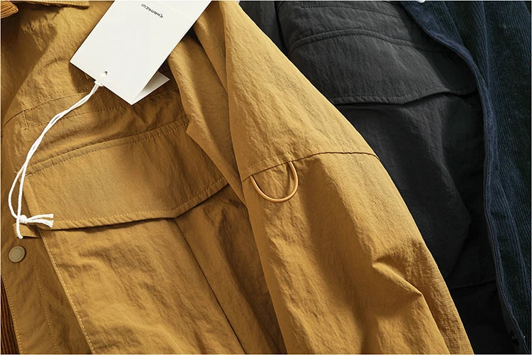 Reversible A+B fabric outdoor functional cargo jacket men's loose pocket lapel retro American casual jacket