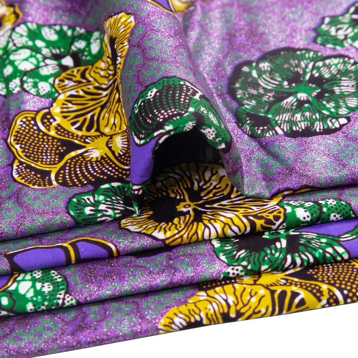 African Wax Print Fabric – 100% Cotton Ankara with Gold Foil Shimmer, 6 Yards/Roll, for Dresses, Headwraps & Fashion Garments