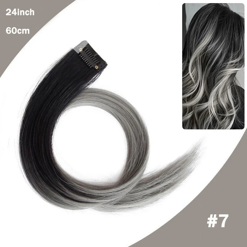 LUPU Hair Clips Hair Extensions Wig Synthetic Long Straight Gradient Color Clip-in Hair piece Hair Clips for Hair for Women Wear