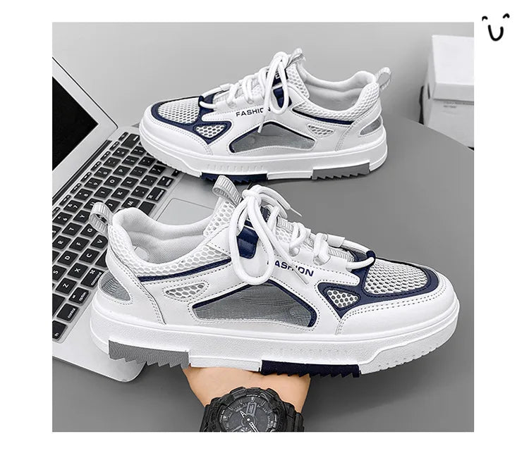 Breathable Men's Vulcanized Shoes Lace-ups Outdoor Running Shoes Comfortable Mens Sandals Mesh Casual Sneakers Summer New Tenis
