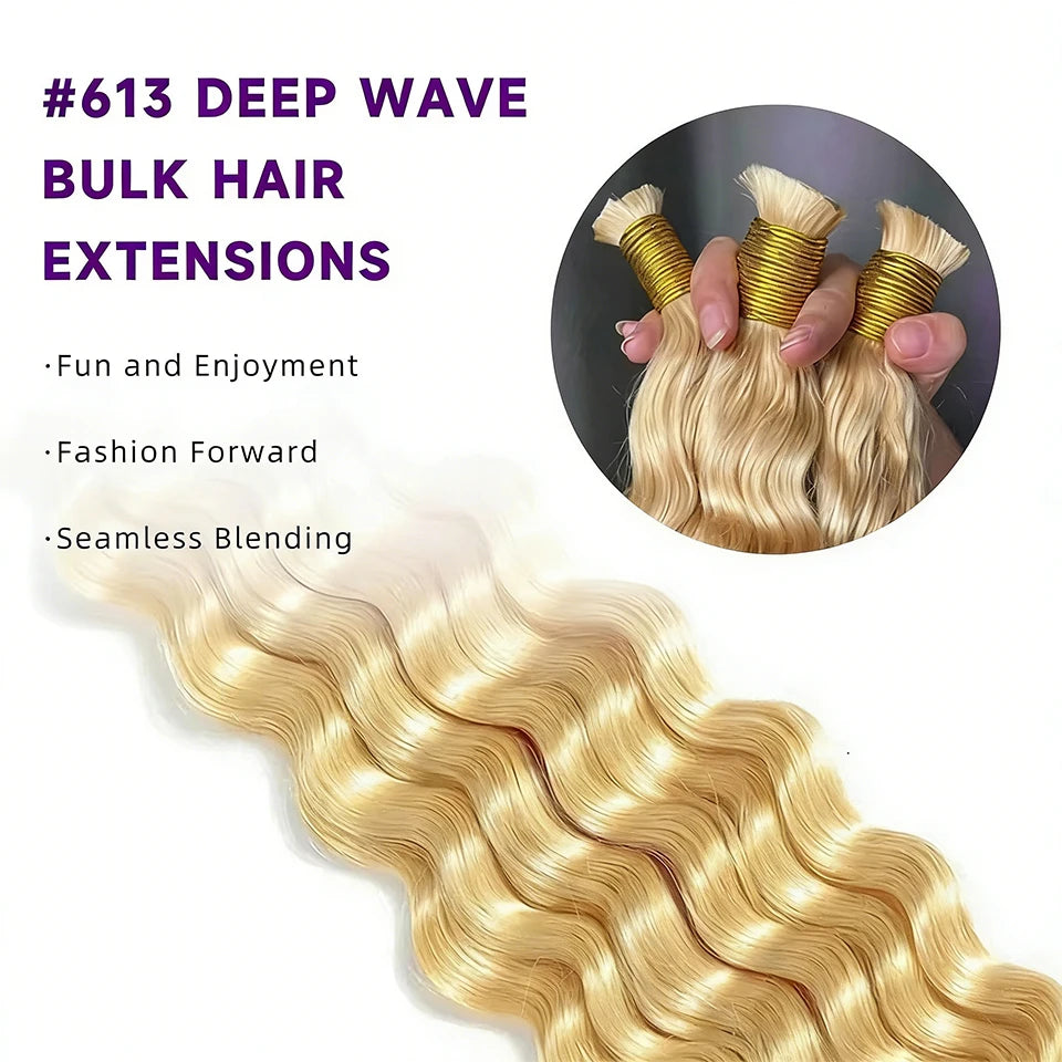 613 Blonde Deep Wave Bulk Braiding Hair 100% Human Hair No Weft Human Hair For Braiding Extensions 16-26 Inch For Woman 50G/Pack
