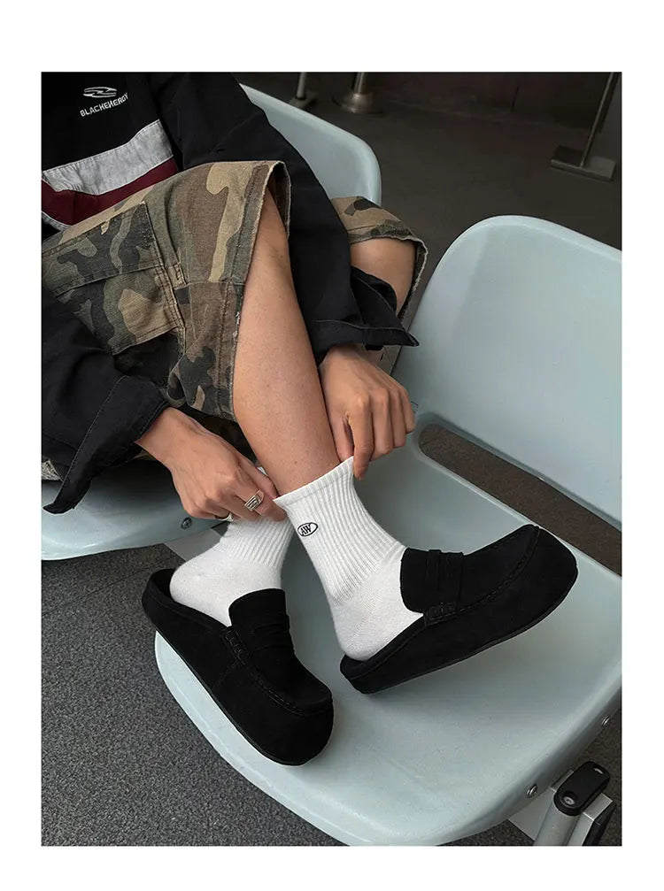 Suede Leather Open Back Casual Shoes Mules Men Backless Loafers Slippers Half Shoes Slip On Flats Vintage Man Slides Sandals