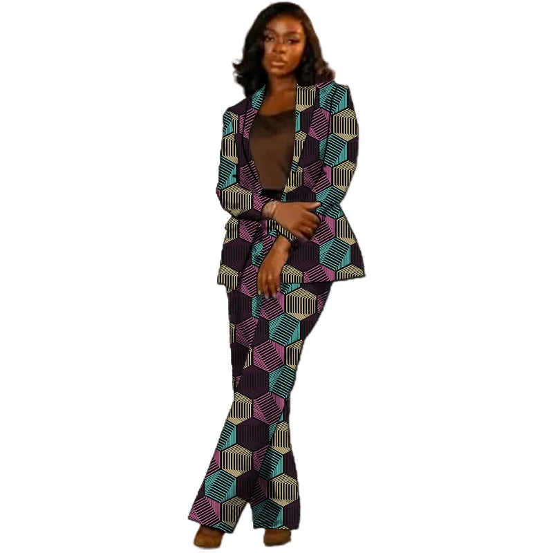 African Couture Women's Suit Ethnic Style Print Female Blazers With Pants Customized Ladies' Gown