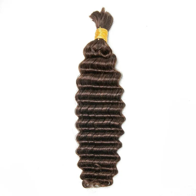#2 Medium Brown Deep Wave Bulk Human Hair Extensions For Braiding 100g/PC Indian Remy Hair Deep Curly Bulks Boho Braids