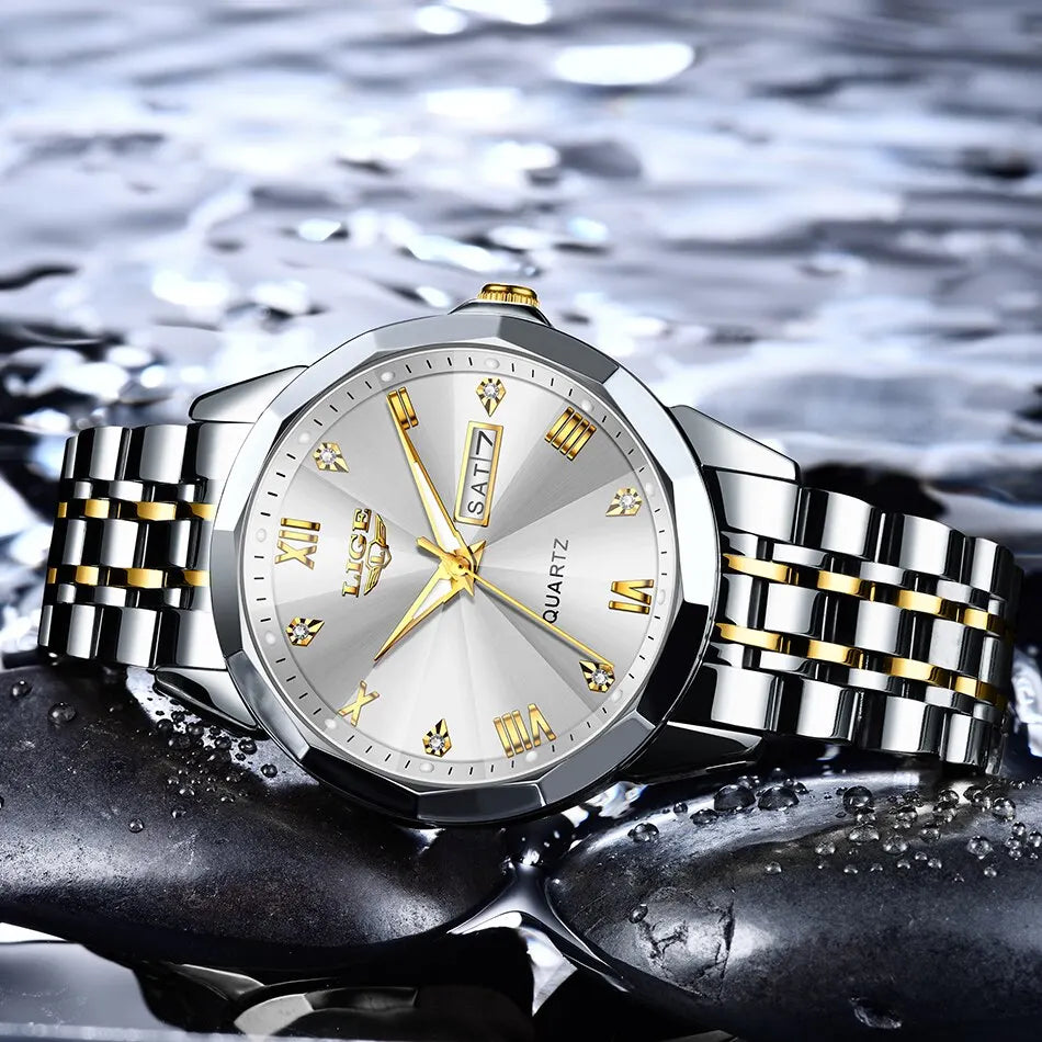 LIGE New Quartz Watch For Men Top Luxury All Steel Design Fashion Business Wristwatch Men Waterproof Watches Man Montre Homme